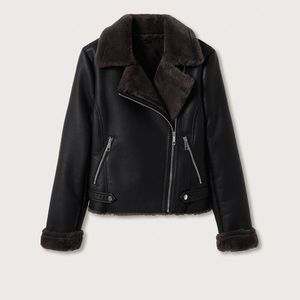 Mango faux shearling motorcycle jacket